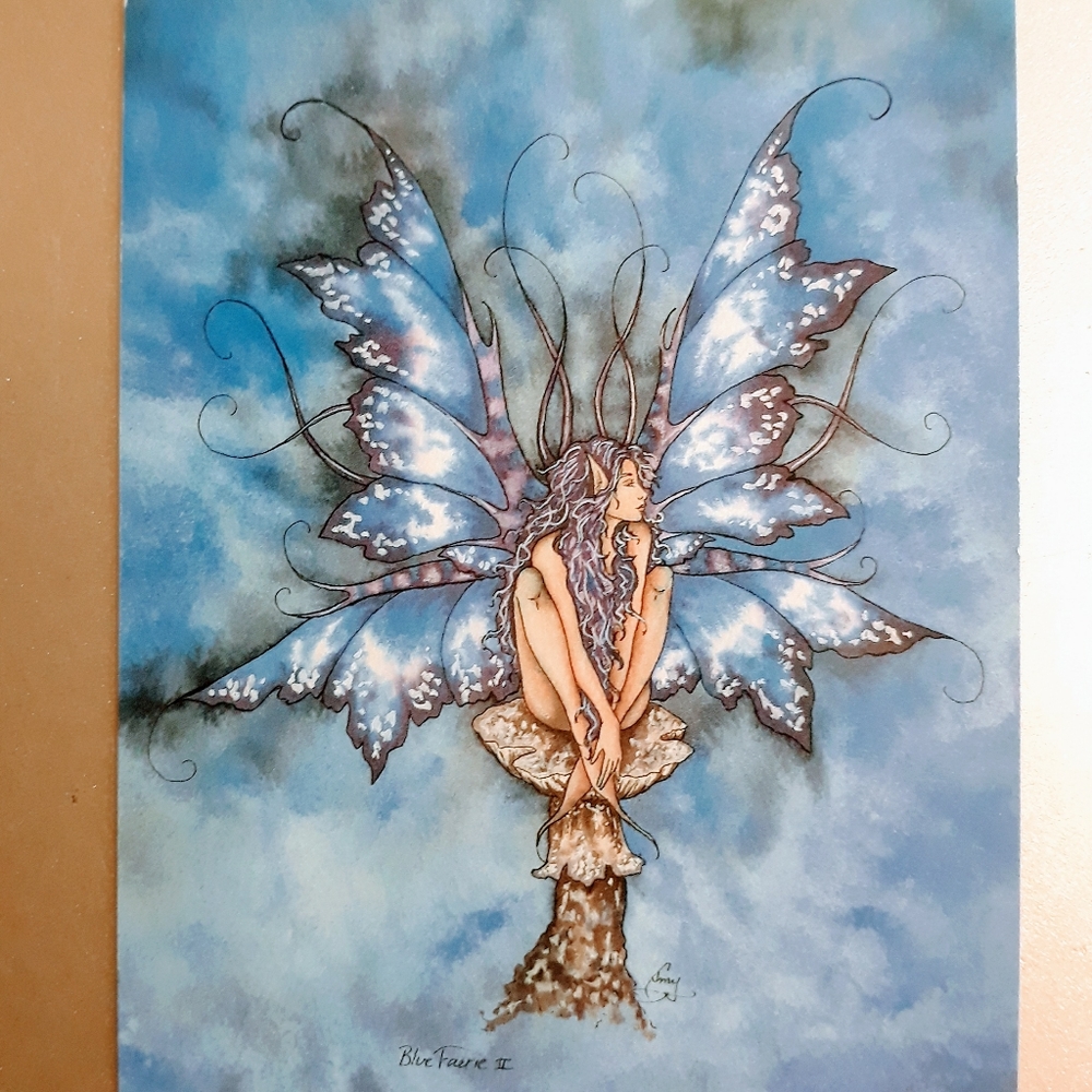 Vintage Amy Brown post card Blue fairy
